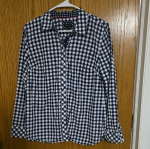 Talbots Navy and White Gingham Button Down Shirt